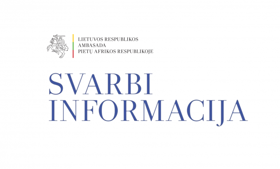 Svarbi informacija vykstantiems į Pietų Afrikos Respubliką (PAR): privaloma elektroninė deklaracija